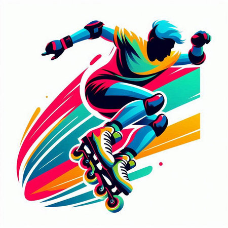 illustration of a roller skater in action on an abstract backgroundのイラスト素材