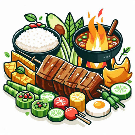 japanese cuisine, vector illustration of food on a white backgroundのイラスト素材