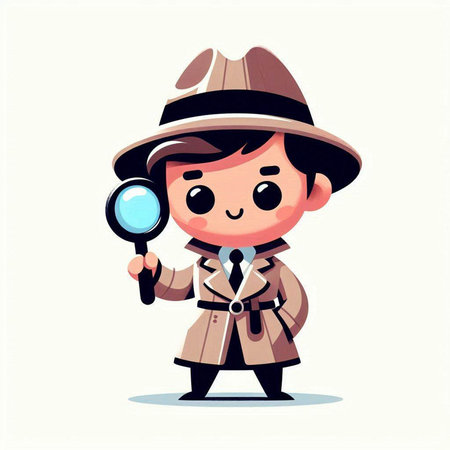 Cute detective boy with magnifying glass. Vector cartoon illustration.のイラスト素材