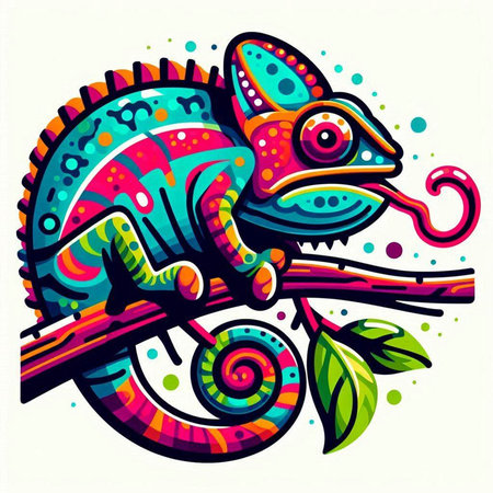 Colorful chameleon on the branch. Vector illustration for your designのイラスト素材