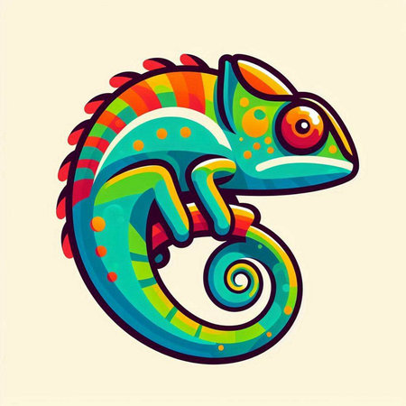 Colorful chameleon vector illustration, isolated on white background.のイラスト素材