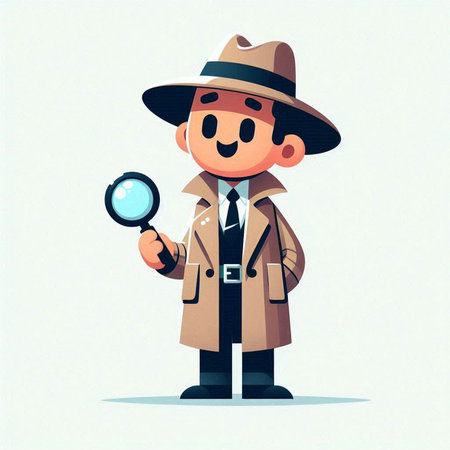 Cartoon detective with magnifying glass. Vector illustration in cartoon style.のイラスト素材