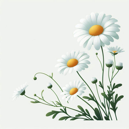 Chamomile flowers on a white background. Vector illustration.のイラスト素材