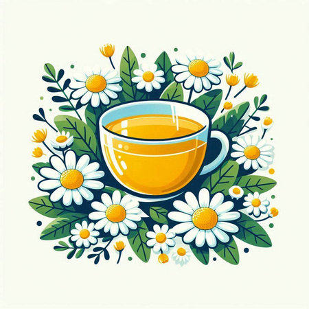 Cup of tea with chamomile flowers. Vector illustration.のイラスト素材