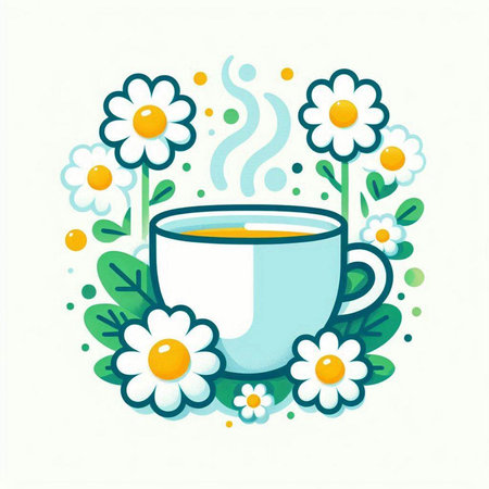 Cup of tea with camomile flowers. Vector illustration.のイラスト素材