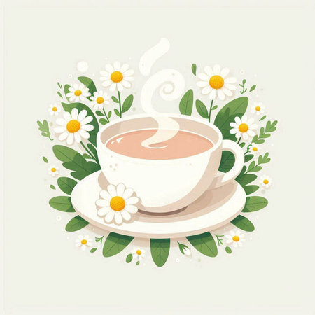 Cup of tea with chamomile flowers. Vector illustration.のイラスト素材