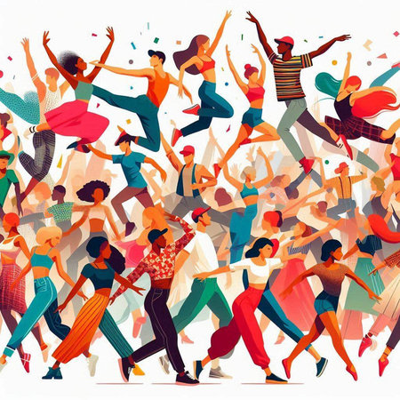 Dancing people. Crowd of happy young people. Vector illustration.のイラスト素材