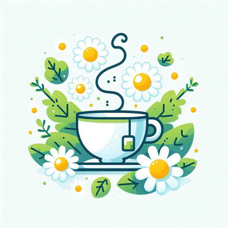 Cup of tea with chamomile. Vector illustration.のイラスト素材