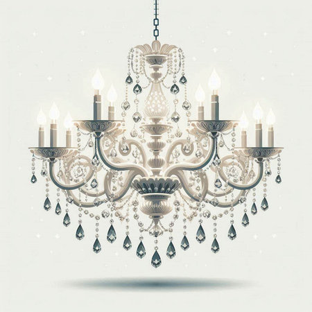 Vintage crystal chandelier with candles. Vector Illustration.のイラスト素材