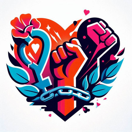 Male and female hands with a heart and a chain in the form of a heart. Vector illustration.のイラスト素材