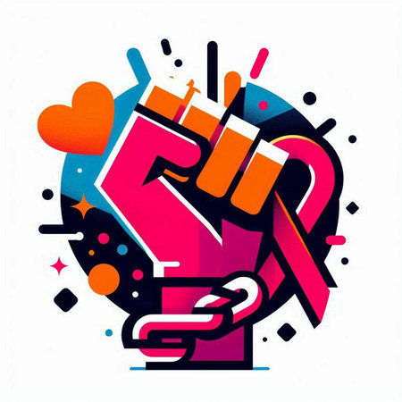 Vector illustration of strong fist in the shape of a chain with heart.のイラスト素材