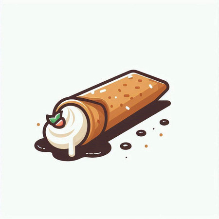 Coffee roll with whipped cream and mint. Vector illustration.のイラスト素材