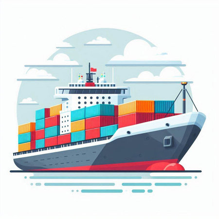 Cargo ship with containers. Freight transportation. Vector illustration.のイラスト素材