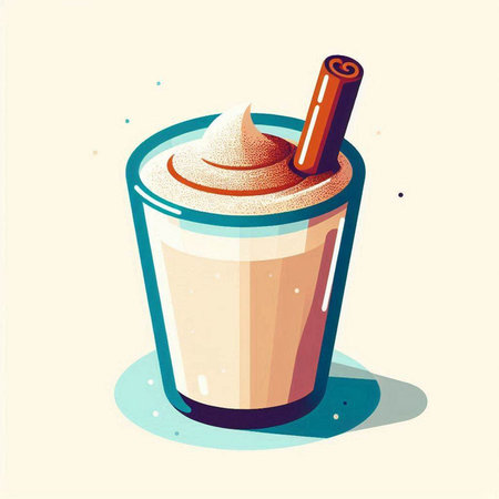 Vector illustration of a glass of coffee with whipped cream and cinnamon.のイラスト素材