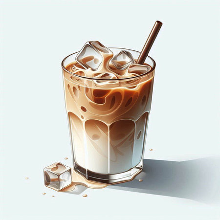 Iced coffee with ice cubes on white background. Vector illustration.のイラスト素材