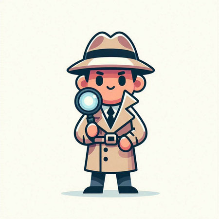 Cute detective with magnifying glass. Vector illustration in cartoon style.のイラスト素材