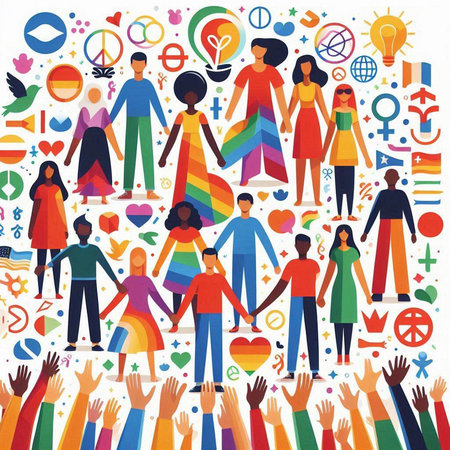 Flat design vector illustration concept of group of diversity people. Group of diverse people.のイラスト素材