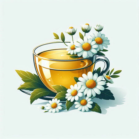Cup of tea with chamomile flowers. Vector illustration.のイラスト素材