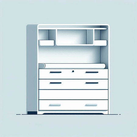 Wooden chest of drawers in the room. Vector illustration.のイラスト素材