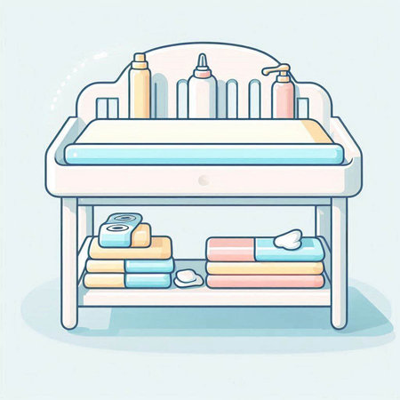 Illustration of a Bathroom Cabinet with Towels and Soapのイラスト素材