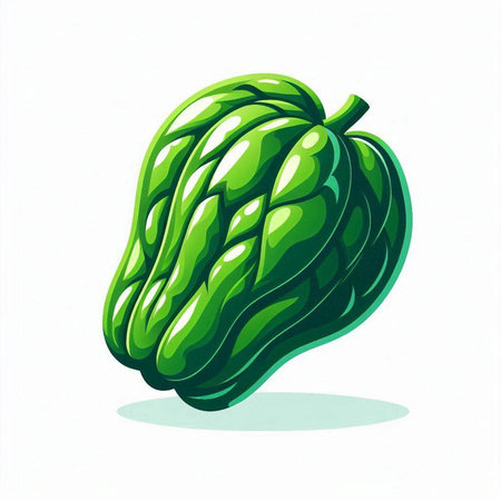 Illustration of a fresh green papaya on a white background.のイラスト素材