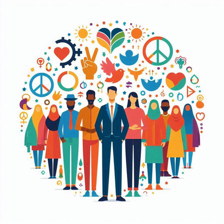 International Day of Peace. Group of people in a circle. Vector illustration.のイラスト素材