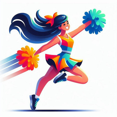 Cheerleader in motion. Cheerleader with pompoms. Vector illustrationのイラスト素材