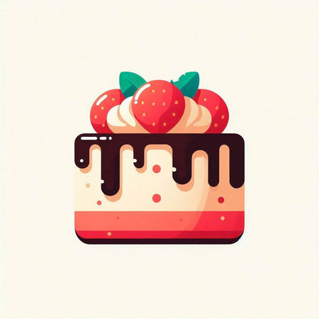 Vector illustration of a cake with strawberries on a white background. Flat style.のイラスト素材