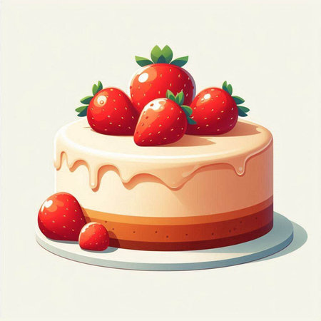 Illustration of a delicious cake with strawberries on a white background.のイラスト素材