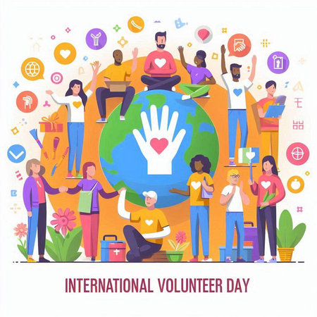 International Youth Day concept with people around the world. Vector illustration.のイラスト素材