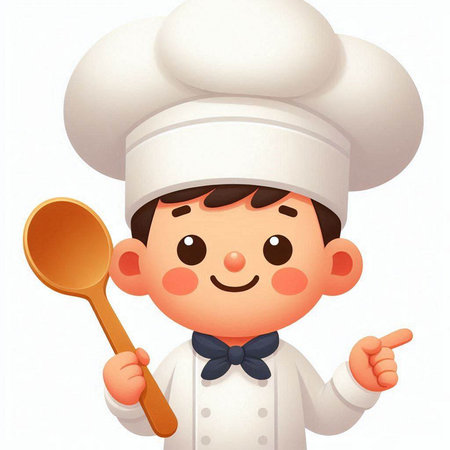 Illustration of a Cute Little Chef Holding a Spoon and Smilingのイラスト素材