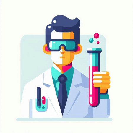 Scientist holding test tube with blood sample. Vector illustration in flat styleのイラスト素材