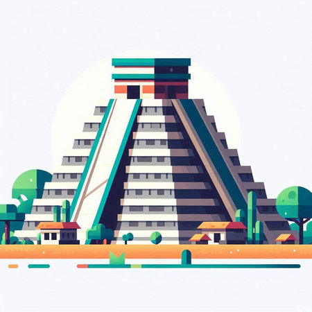 Vector illustration of the Pyramid of the Moon in Mexico City, Mexicoのイラスト素材
