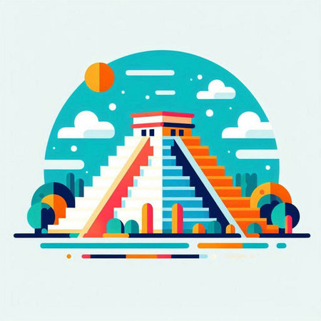 Chichen Itza, Yucatan, Mexico, vector illustrationのイラスト素材