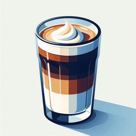 Coffee in a glass with whipped cream. Vector illustration.のイラスト素材