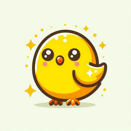 Cute yellow chicken with star in its mouth. Vector illustration.のイラスト素材