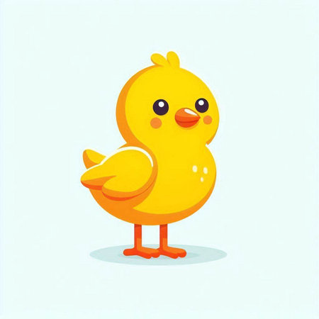 Cute little yellow chicken on a blue background. Vector illustration.のイラスト素材