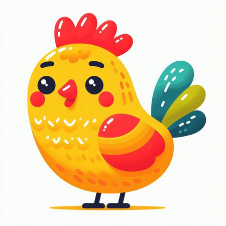 Cute cartoon rooster. Vector illustration isolated on white background.のイラスト素材