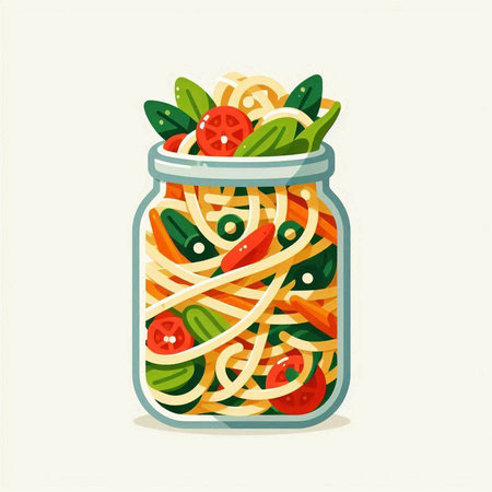Spaghetti in a glass jar. Vector illustration in flat style.のイラスト素材