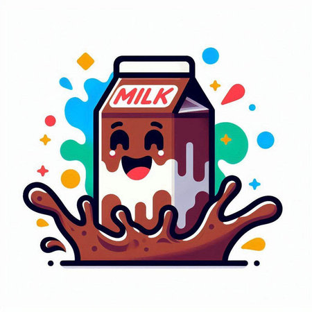 Milk box with splashes isolated on white background. Vector illustrationのイラスト素材