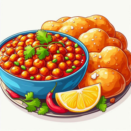 Illustration of a bowl of deep fried chickpeas with parsley and lemonのイラスト素材