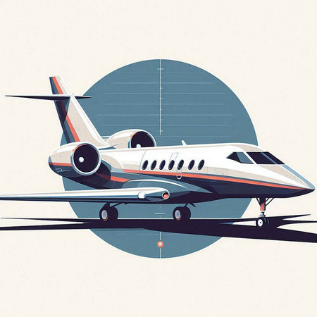 Vector illustration of a passenger plane in a flat style on a light background.のイラスト素材