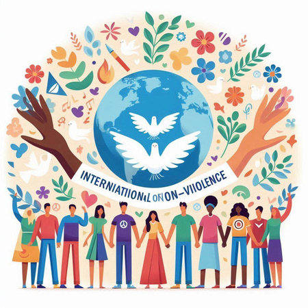 International Day of Peace concept with people around the world. Vector illustrationのイラスト素材