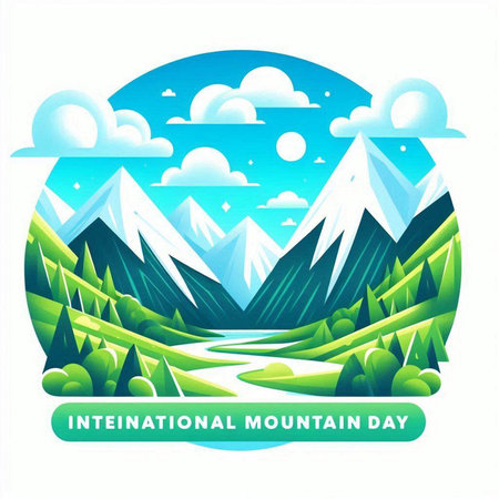Mountain landscape with blue sky and clouds. Vector illustration for your designのイラスト素材