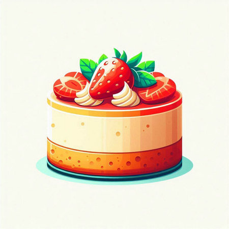 Cake with strawberries and cream. Vector illustration in retro style.のイラスト素材