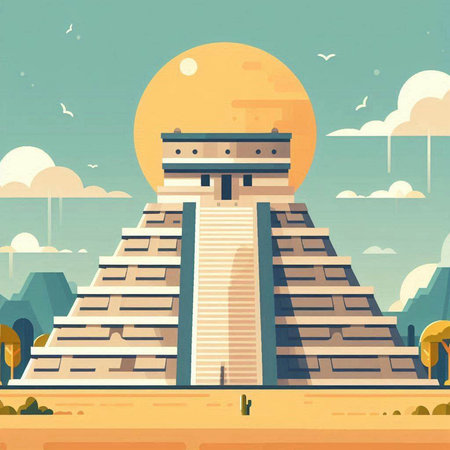Ancient egyptian pyramid of Chichen Itza. Vector illustration.のイラスト素材