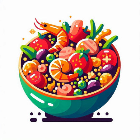 Vegetable salad in a bowl. Vector illustration in flat style.のイラスト素材