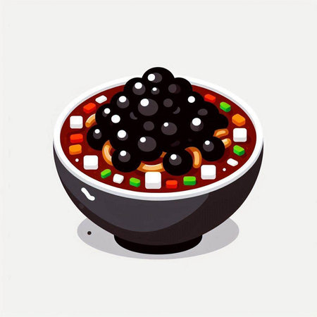 Illustration of a bowl of chinese soup with blackberries.のイラスト素材