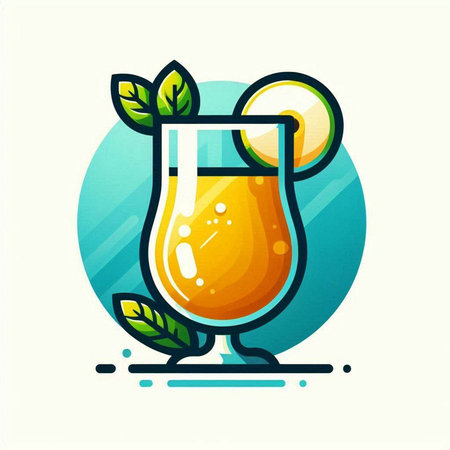 Cocktail icon with lime and mint leaves. Vector illustration.のイラスト素材