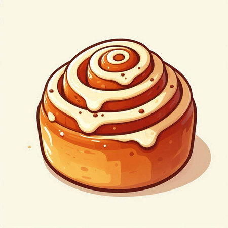 Illustration of a cinnamon roll with cream icing. Vector illustration.のイラスト素材